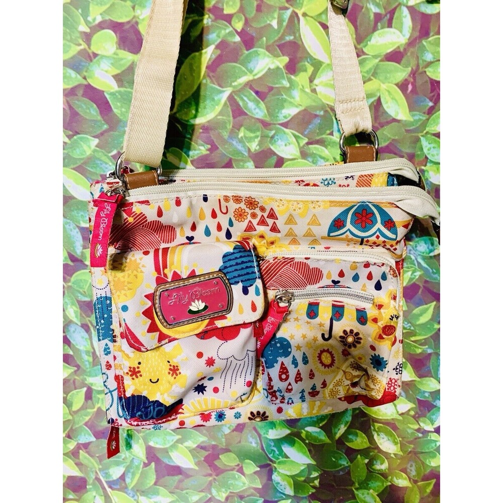 Lily Bloom Purse Great Condition Pink Yellow Blue Multi Zip Crossbody Shoulder - Picture 3 of 5